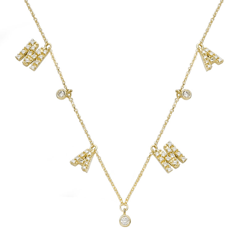 Χρυσό κολιε Κ14 με μονογράματα και ζιργκόν